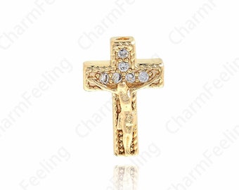 MicroPave CZ Cross Spacer Beads,18K Gold Filled Cross Spacer Beads, Religious Charm, Cross Bracelets 15.4x10.6x5.3mm