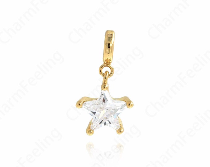 Gold Star Pendant,18K Gold Filled Star Necklace,Micro Pave CZ Star Charm, Colorful Star Jewelry, DIY Jewelry Making Accessories 21x11.5x5mm