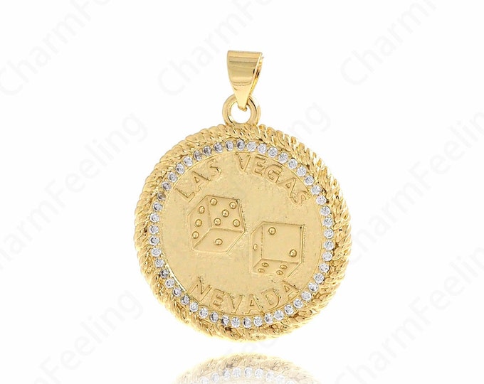 Round Dice Pendant, Polyhedron Pendant,18K Gold Filled Round Faceted Necklace, Metal Dice Necklace, Dice Charm 29.5x22.5x2mm