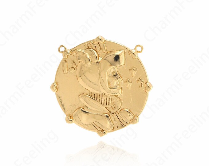 Soldier Charm, 18K Gold Filled Figure Charm, Amulet Charm, Coin Pendant, DIY Jewelry Supplies, 35x35x3mm