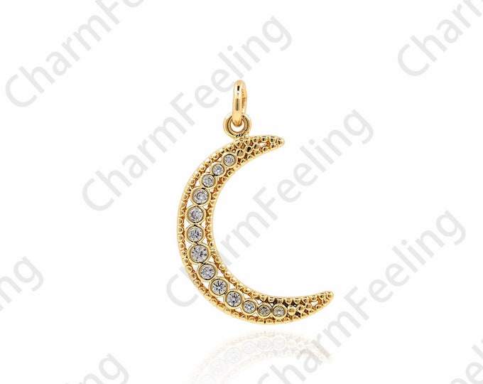 18K Gold Filled Crescent Pendant, Crescent Charm, Micro-pavé CZ Moon Necklace, Moon Pendant, DIY Jewelry Accessories, 26x14x1.7mm
