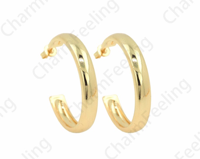 Simple Earrings, 18K Gold Filled C-Shaped Ring earrings Semicircle Earrings DIY Jewelry Making Accessories 34x35x5.5mm