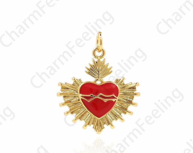 18K Gold Filled Heart-Shaped Enamel Pendant, Red Love Pendant, Heart-Shaped Pendant,Red Love Necklace, Enamel Charm,Love Charm,23x19.5x2.3mm