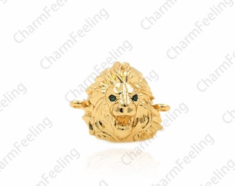 18K Gold Filled Lion Connector, Lion Hand link Head, Wild Animal Charm,Lion Charm, Connector Charm, DIY Jewelry Accessories, 14x17x12mm