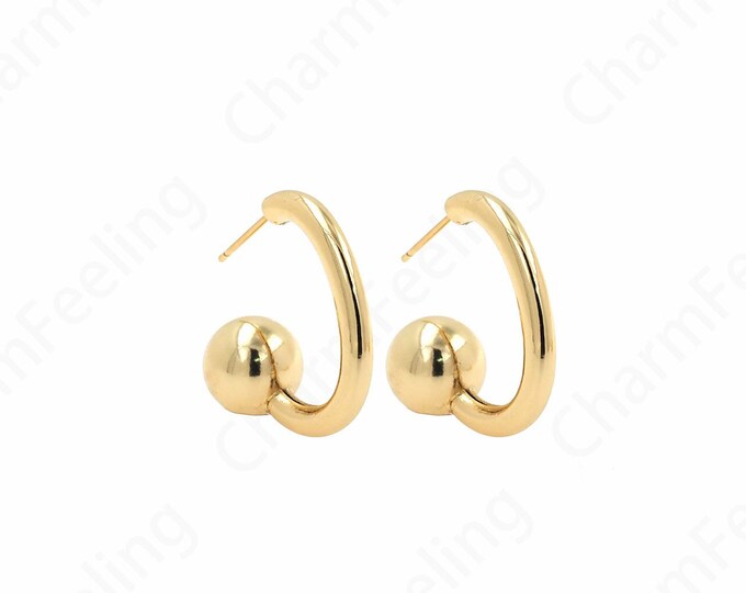18K Gold Filled Ball Earrings, Bowling Earrings,Round Earrings, Ball Earrings, Dainty Earrings, DIY Jewelry Supplies, 28x27x3.5mm