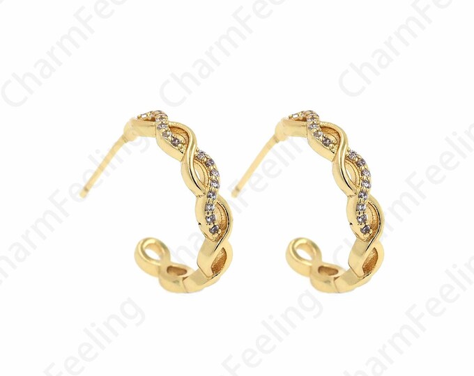 Micropavé CZ Twist Earrings, Sinfinity Love Earrings, 18K Gold Filled Round Earring,Gold Earrings, Earring Charm,15.5x21x3mm