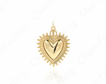 Heart Pendant, Micropavé CZ Love Necklace,18K Gold Filled Heart Charm, Love Charm, DIY Jewelry Accessories, 35x25.5x4mm