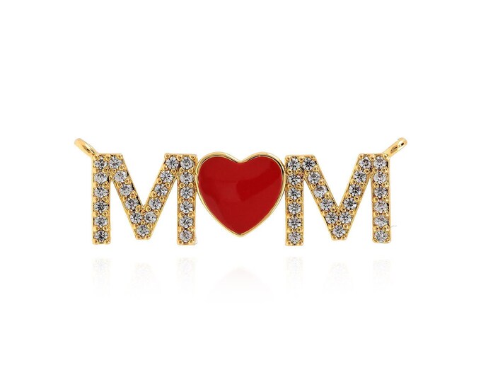 Enamel Alphabet Necklace, Micropavé CZ MAMA Necklace, 18K Gold Filled Alphabet Charm, Mama Charm, DIY Jewelry Supplies, 10x32x2.5mm