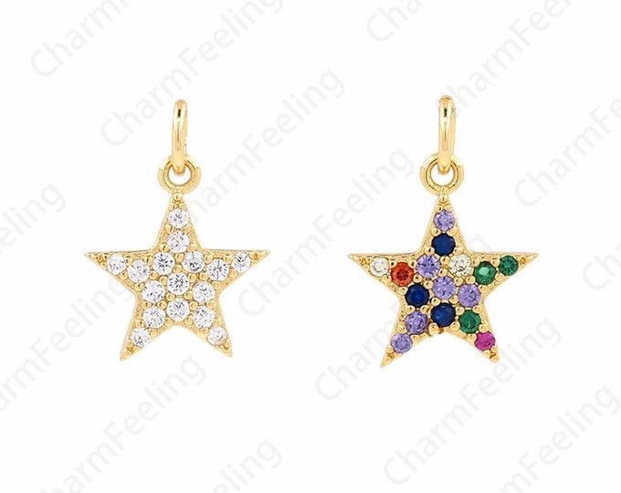 Pentagram Pendant, Micropavé CZ Star Charm, Dainty Pendant, 18K Gold Filled Star Jewelry, Celestial Charm, DIY Jewelry Supplies, 16x12x1.3mm