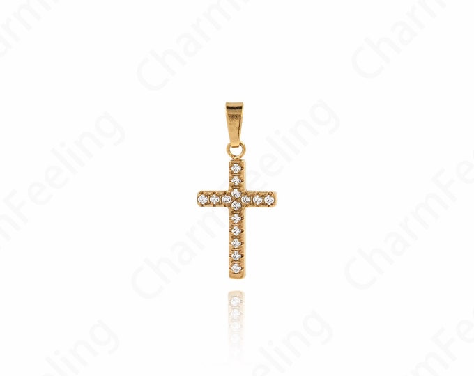 Micropavé CZ Cross Pendant, Christian Charm, Cross Necklace, Religious Charm,DIY Jewelry Making Accessories 22x10x2mm