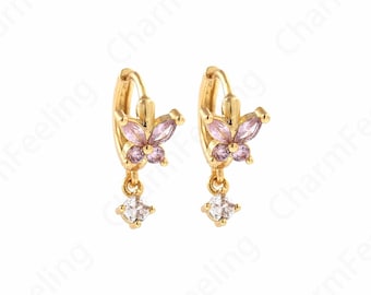 1 pair Tassel Insect Earrings, 18K Gold Filled Butterfly Earrings, Micropave CZ Butterfly Earrings, Butterfly Charm,Animal Charm 12x12x7.5mm