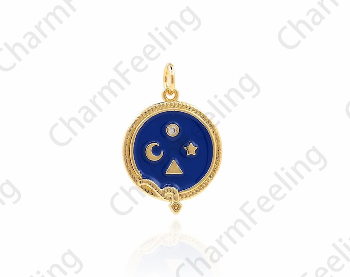 18K Gold Filled Good Luck Pendant,Good Luck Enamel Charm,Micro Pavé CZ Snake Pendant,Round Snake Charm,DIY Jewelry Accessories,24x16x1.5mm