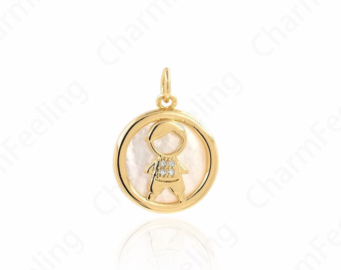 Boys Necklace, 18K Gold Filled Boys Charm, Boys Pendant, Micropavé CZ Kids Charm, DIY Jewelry Supplies, 15.4x20.4x3mm