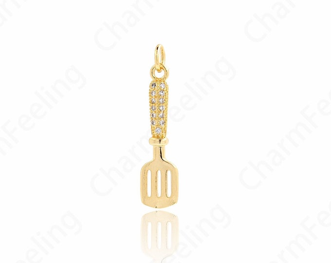 Spatula Charm,18K Gold Filled Spatula Pendant,Micro Pavé CZ Spatula Charm Necklace for DIY Jewelry Making Supply,28.7x7x3mm