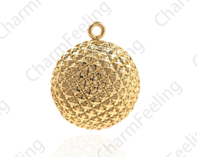 18K Gold Filled Disc Woven Pendant, Round Woven Necklace, Puffed Woven Pendant, Round Charm, DIY Jewelry Making Accessories 23.5x20x5.8mm