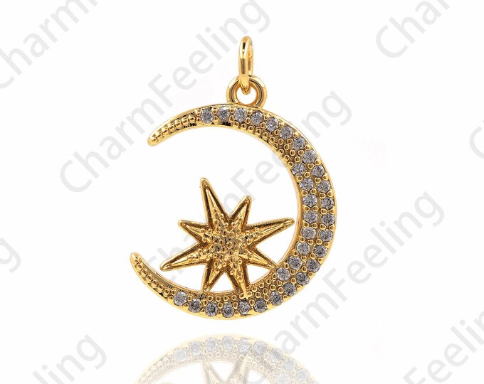 18K Gold Filled Moon Necklace,Crescent Jewelry,Polaris Necklace,Crescent Charm,Polaris Charm,Round Pendant,DIY Jewelry 19x14x2mm