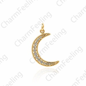 18K Gold Filled Crescent Pendant, Crescent Charm, Micro-pavé CZ Moon Necklace, Moon Pendant, DIY Jewelry Accessories, 26x14x1.7mm