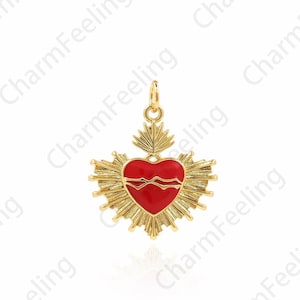 18K Gold Filled Heart-Shaped Enamel Pendant, Red Love Pendant, Heart-Shaped Pendant,Red Love Necklace, Enamel Charm,Love Charm,23x19.5x2.3mm