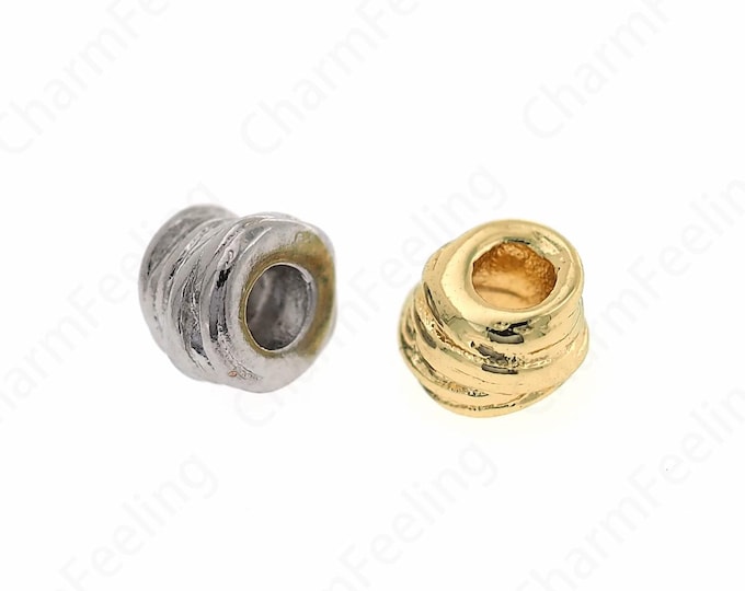 10 pcs 18K Gold Filled Round Beads,Cylinder Spacer Beads,Large Hole Bead,Cubic Zirconia Gold Spacer Beads,6x4mm