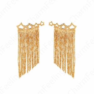Orecchini Boho, Orecchini a catena riempiti d'oro 18K, Orecchini con frange Micropavé CZ, Orecchini nappa,Orecchini a barra,Orecchini a goccia,24.5x49x3mm