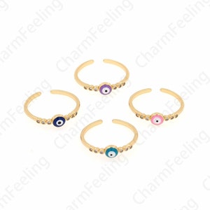 Thin Ring, Micropavé CZ Eye Ring, 18K Gold Filled Enamel Ring, Gold Open Ring, Adjustable Ring, Enamel Jewelry, Eye Charm