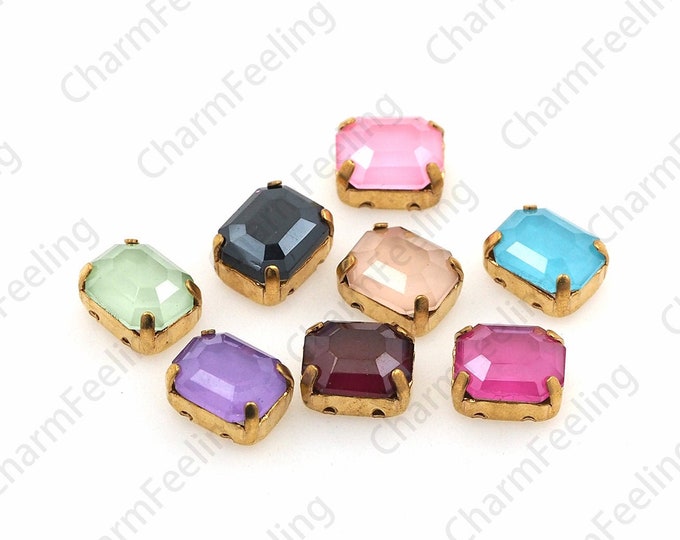 10pcs, Square Flat Back Rhinestones, Crystal Rhinestones With Gold Claws, DIY Wedding Dress Accessories 8x10mm
