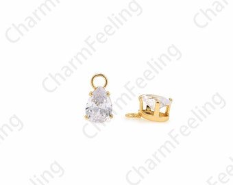 18K Gold Filled Teardrop Rhinestone Pendant, Micropave Cubic Zirconia Pendant, Rhinestone Necklace, Gift For Her, DIY Jewelry accessories