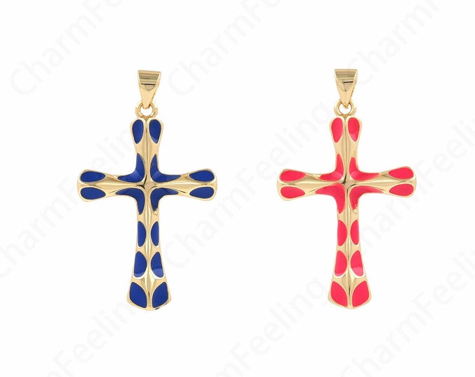 Micropavé CZ Cross Necklace, Enamel Cross Pendant,Cross Charm, Religious Charm, DIY Jewelry Making,37x21.5x3.5mm