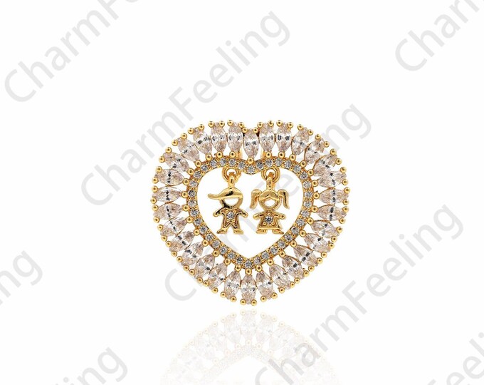 Micropavé CZ Heart Pendant, 18K Gold Filled Love Necklace, Charm of Love, Heart Necklace, Boy Pendant, Girl Pendant, 24x26x3mm