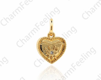 Micropavé CZ Heart Pendant,Love Necklace,Heart Eye Pendant,Eye Charm,18K Gold Filled Heart Charm,DIY Jewelry Accessories,12.5x8.5x1.5mm