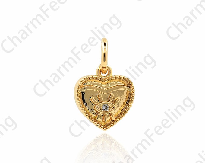 Micropavé CZ Heart Pendant,Love Necklace,Heart Eye Pendant,Eye Charm,18K Gold Filled Heart Charm,DIY Jewelry Accessories,12.5x8.5x1.5mm
