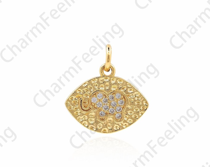 18K Gold Filled Elephant Pendant,Micropavé CZ Animal Necklace,Animal Charm,Elephant Charm,Wild Animal Charm,Jewelry Accessories,16x15x2mm