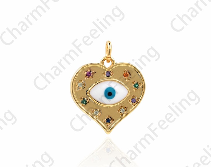 18K Gold Filled Heart-shaped Eye Pendant,Micropavé CZ Love Eye Necklace,Enamel Eye Charm,Enamel Charm,DIY Jewelry Accessories,19x16x3mm