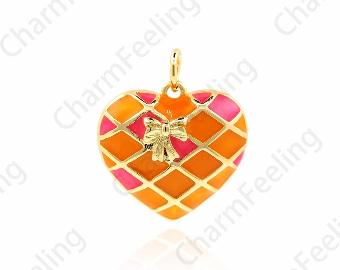 Enamel Heart Pendant, 18K Gold Filled Love Necklace, Enamel Pendant, Enamel Charm, Love Pendant, 20x18x4.5mm