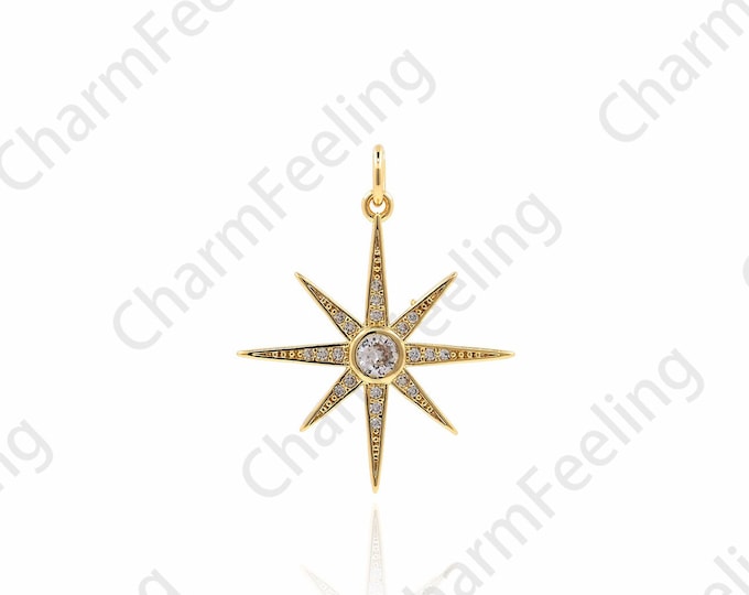 Polaris Charm,Micropavé CZ Star Charm,18K Gold Filled Five-Pointed Star Pendant,Five Star Necklace,DIY Jewelry Accessories,29x23x2.4mm