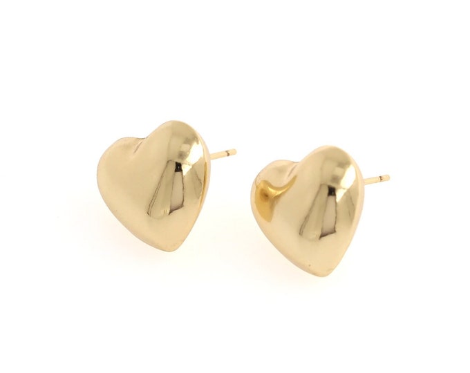 1 Pair,Heart-Shaped Earrings, 18K Gold Filled Heart Earrings,Dainty Heart Earrings,Puffed Heart Charm Gift For Her,16x18x10.5mm
