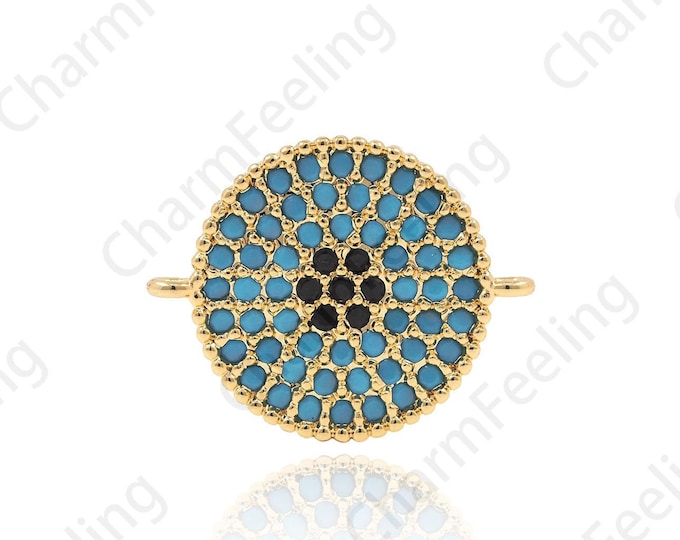 18K Gold Filled Good Luck Charm,Eye Connector, Eye Connector, Micropavé CZ Lucky Eye Hand Link Head, DIY Jewelry 13x17x2mm