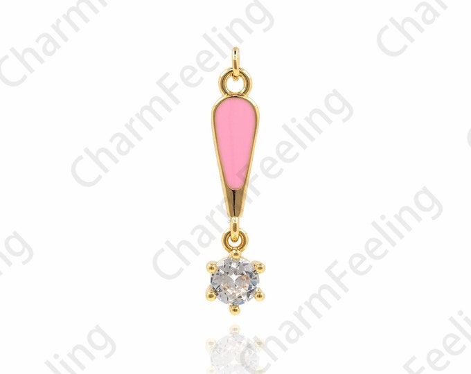 18K Gold Filled Symbol Pendant, Enamel Pendant, Exclamation Point Necklace, Punctuation Charm, DIY Jewelry Making Accessories 26x6x1.5mm