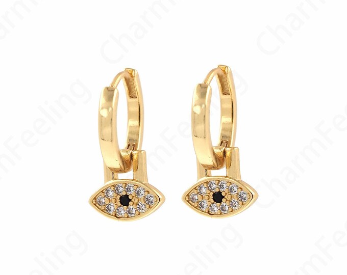 Micropavé Zircon Eye Earrings, 18K Gold Filled Round Eye Earrings, Round Pendant, Earring Pendant, Gift For Wife, 14x19x10mm