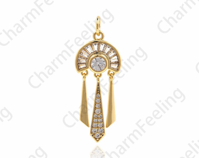 Fashion Exquisite Tassel Pendant Fan-Shaped Necklace CZ Tassel Charm DIY Jewelry Making Accessories 32x11.7x3.4mm 1pcs