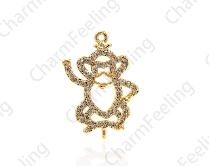 18K Gold Filled Monkey Necklace, Monkey Pendant, Monkey Pendant, Line Monkey Pendant, Micropavé CZ Monkey Pendant, 22x15.5x2mm