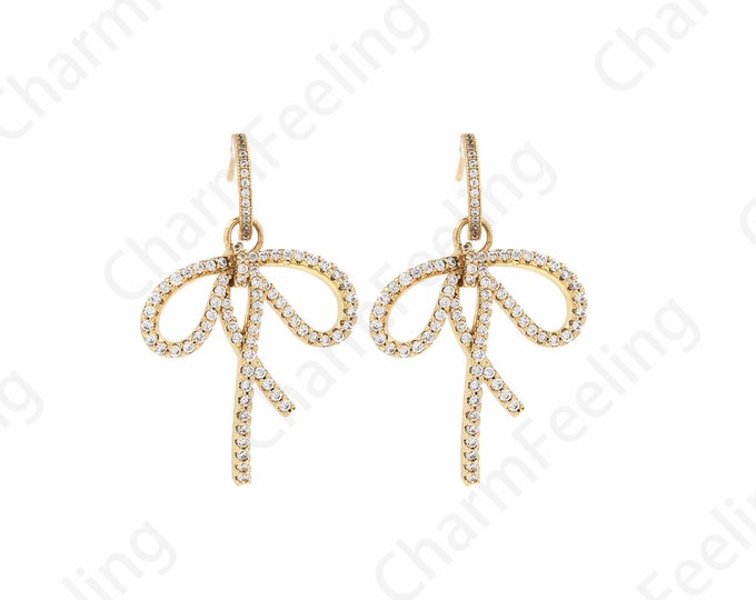 Micropavé CZ Bow Earrings, Pierced Earrings, 18k Gold Filled Knotted Earrings, Gift for Her, Fashion Earrings, DIY Jewelry Supplies, 40x25mm