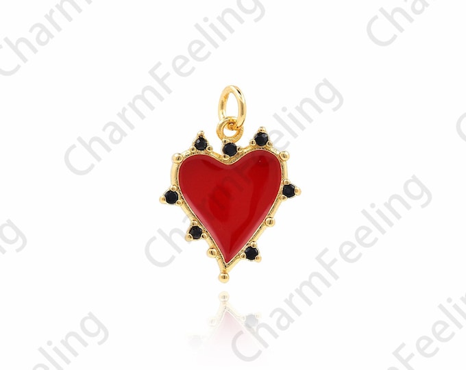 18K Gold Filling Enamel Heart Pendant, Heart Charm, Red Heart Charm, Heart Necklace, Enamel Charm, DIY Jewelry Accessories 20x14x2.5mm