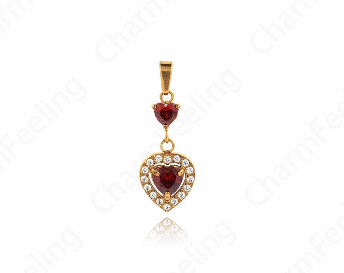 Dainty Heart Charm, 18K Gold Filled Heart Pendant, Love Necklace, Micropavé CZ Heart Necklace,DIY Jewelry Accessories 24.5x9.5x3mm