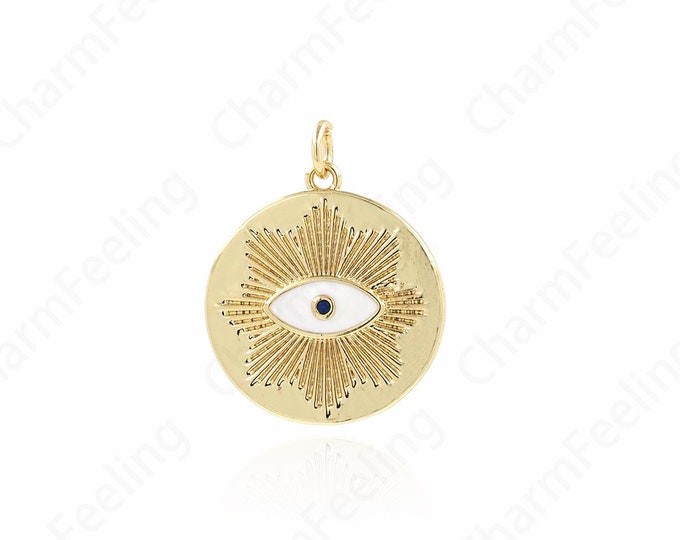 Micropavé CZ Eye Pendant 18K Gold Filled Good Luck Pendant Eye Pendant, Round Eye Necklace, Gold Eye Pendant,25.5x21x2mm