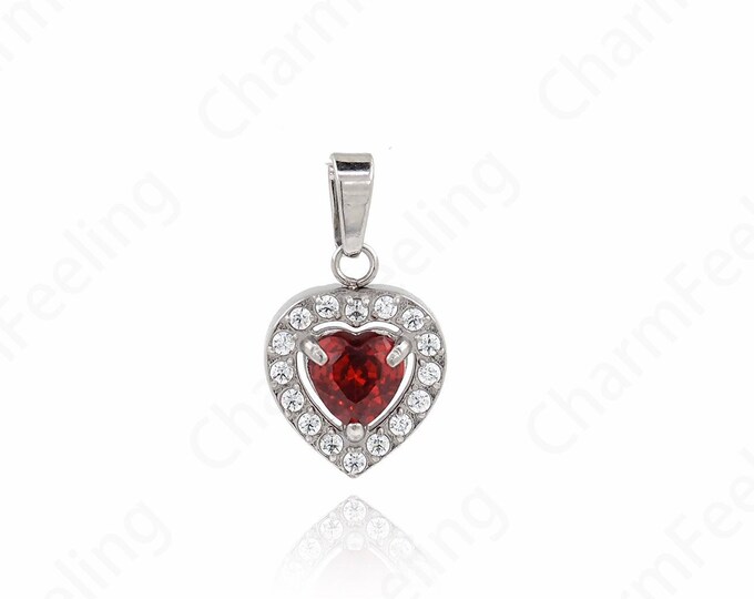 Silver Filled Heart Charm,Micropavé CZ Heart Necklace, Stainless Steel Heart Pendant,  Love Charm,DIY Jewelry Supplies, 17.5x9.5x3.5mm