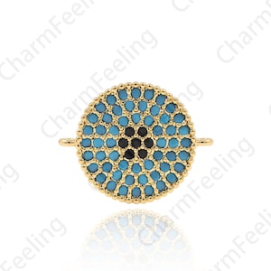18K Gold Filled Good Luck Charm,Eye Connector, Eye Connector, Micropavé CZ Lucky Eye Hand Link Head, DIY Jewelry 13x17x2mm