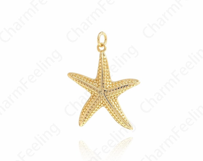 Nautical Charm, Starfish Pendant, Ocean Charm, 18K Gold Filled Starfish Necklace, Starfish Charm, DIY Jewelry Supplies, 32x23x4mm