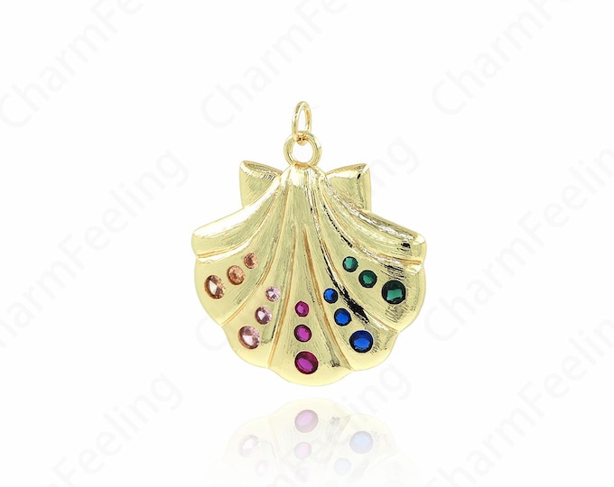 Micropavé CZ Shell Pendant,18K Gold Filled Beach Necklace, Beach Charm,Shell Necklace, Shell Charm, DIY Jewelry Supplies,46x39.5x4mm