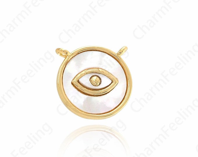 Pearl Eye Coin Necklace,18K Gold Filled Eye Charm,Round Eye Pendant, DIY Jewelry Making Accessories 14x14x3mm